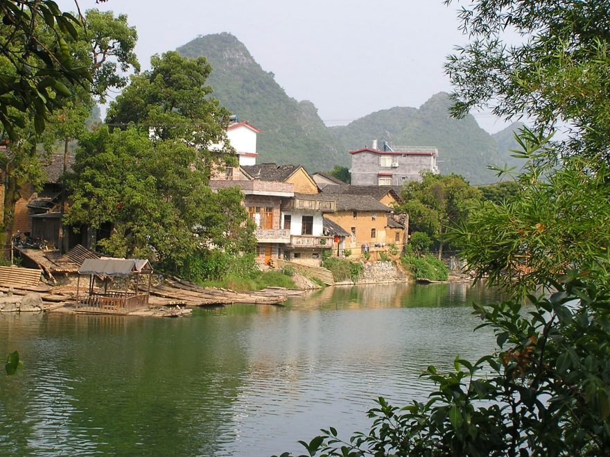 rybářská vesnice, Yangshuo, Čína