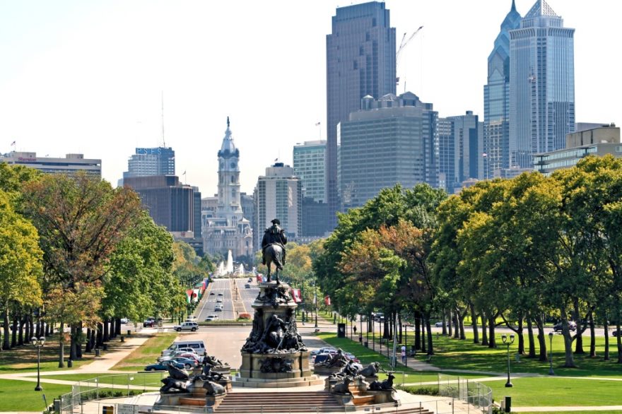 Pohled z Rockyho schodů, Philadelphie