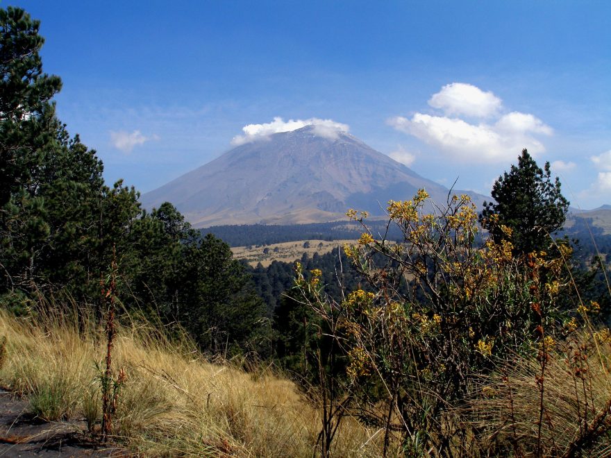 Popocatépetl z naučné stezky nedaleko Paso de Cortéz