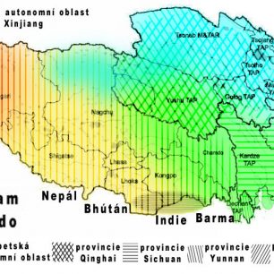 Kham a Amdo na mapě Tibetu