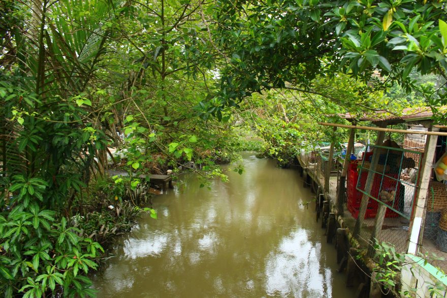 Jeden z malých pramenů Mekongu, venkov, oblast My Tho, Vietnam