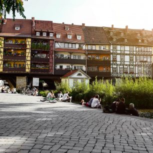 Blick auf die Krämerbrücke in Erfurt, Durynsko, Německo